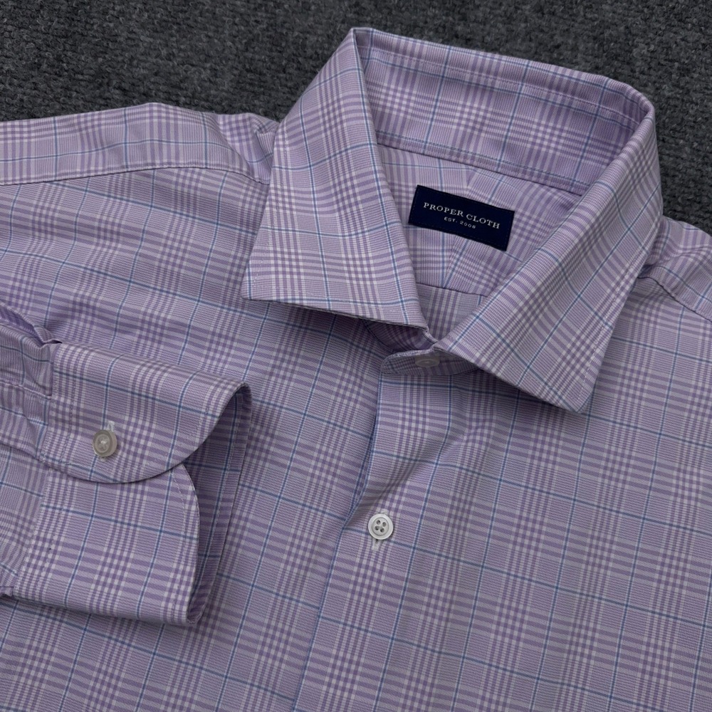 Proper Cloth Dress Shirt Mens 17 XL Lavender Glen Plaid Performance Cotton Twill